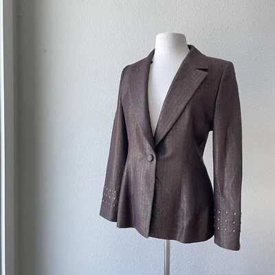 Blazer para mujer Badgley Mischka marrón metálico adornado con cuentas talla 8 Foto 1 de 4