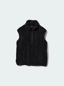 Warm Sleeveless Uniqlo Womens Sherpa Fleece 1/4 Zip Vest Black Polyester Size XL - Picture 1 of 12