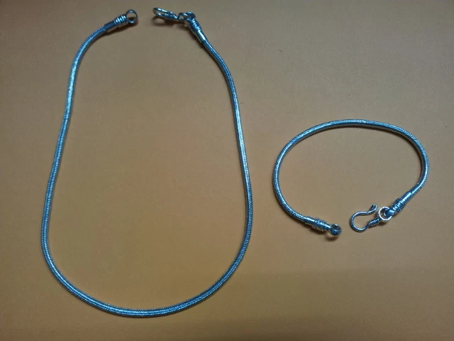  collana 44 CM PIU BRACCIALE 22 CM bagno argento indiano  CHIARO SNAKE INDIAN    - Immagine 1 di 1