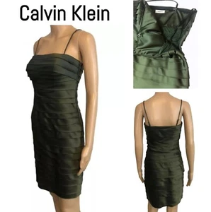 Calvin Klein Satin Sheath Dress Sz 2 Stretch Bandage Pleats Cocktail Party EUC - Picture 1 of 13