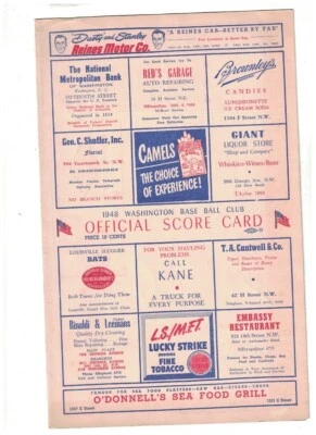 1948 Washington Senators Scorecard vs Chicago White Sox - Image 1 of 4