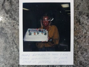 Vintage Polaroid Photo Pretty Blonde Girl with a Christmas Birthday Cake - Picture 1 of 1