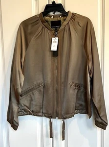 NWT Banana Republic women's size Petite Large vicuna brown satin bomber jacket - Picture 1 of 4
