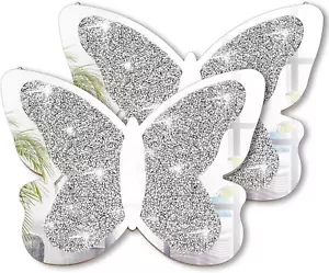 Vesici 2 Pieces Butterfly Shaped Mirror Crystal Crushed Diamond Silver Mirror Si - Picture 1 of 12