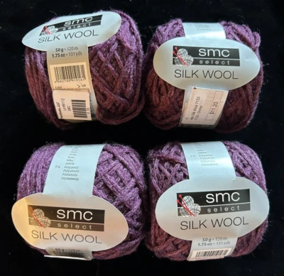 Silk Wool Yarn SMC Lot/4 Braided Texture Color 7133 Orchid Purple Made in Italy - Image 1 of 4