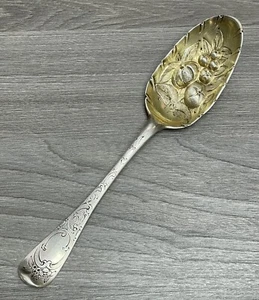 George III Period Sterling Silver Gilt Large Berry Serving Spoon 8 1/4" - Picture 1 of 9