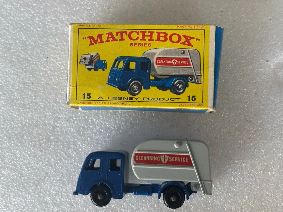 Vintage Lesney Matchbox Blue Dennis Refuse Garbage Truck w/ Box #15- 1963 - Image 1 of 4