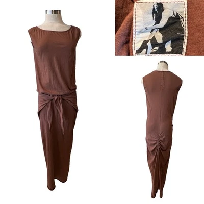 RICK OWENS Italia Marrón Tostado 100% Algodón Jersey Vestido Corbata, Falda Acanalada S Foto 1 de 4