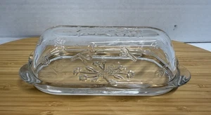 Anchor Hocking Butter Dish With Roses Clear Vtg - Picture 1 of 5
