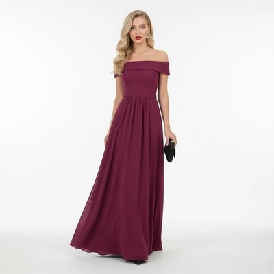 Adrianna Papell 14 Cassis Crepe Chiffon Gown Off the Shoulder Maxi Dress - Image 1 of 4