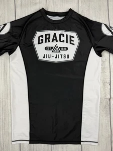 EUC! Gracie Jiu-Jitsu Short Sleeve Rashguard Shirt Black White Sz Large Men’s - Picture 1 of 6