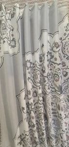 ENVOGUE Duschvorhang Silber Grau Rosa Blumen Medaillon Baumwollstoff - Bild 1 von 18