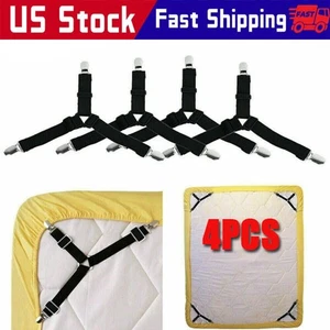 4Bed Sheet Fasteners Adjustable Elastic Suspenders Straps Mattress Covers Clips - Picture 1 of 13