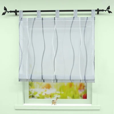 Bunte Raffgardine Voile Raffrollo mit Schlaufen Küche Gardinen Streifen Modern - Bild 1 von 4