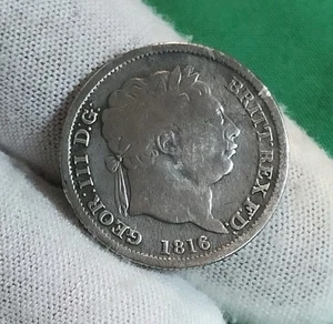 1816 George 111 Bullhead Silber Schilling Münze Metallfund (94) - Bild 1 von 3