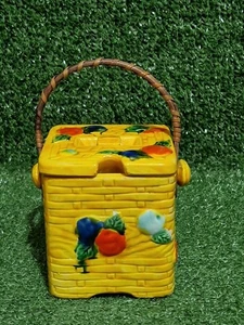 Vintage Ceramic Condiment Garden Vegetable Basket Wicker Handle Made In Japan - Picture 1 of 9