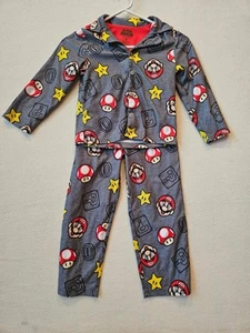 Super Mario 2-Piece Pajama Set~ Grey Mario Toad & Stars long Sleeve Boys Size 6 - Picture 1 of 9