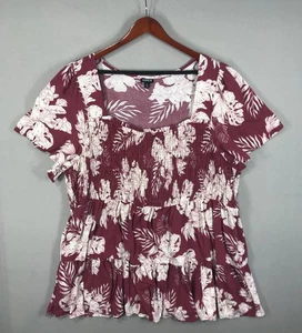 Torrid Top Damen 4 rosa Blumen Pullover Bluse Babydoll gesmokt quadratischer Ausschnitt Kappe - Bild 1 von 9