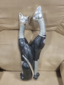 Vtg Egyptian Pharaoh Revival Cat Statue, Bastet, Decor, Figurine, Wood Metal - Picture 1 of 5