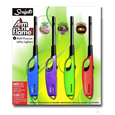 Scripto AIM 'N Flame Multi-Purpose Utility Lighter fireplace Random Color 4-ct