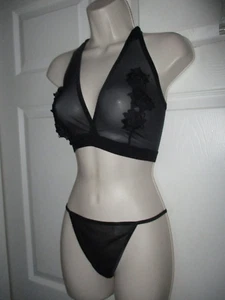 APT 9 Damen sexy XL schwarz halbtransparent Blumen BH & Tanga Höschen 2-teiliges Set neu - Bild 1 von 23