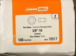 CROWNBOLT Hex Nuts 3/8" - 16 Coarse CB#18917 - 100 Piece - FREE SHIPPING - Picture 1 of 2