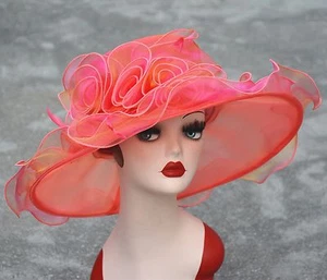 Women Dress Church Wedding Kentucky Derby Wide Brim Feather Sun Floppy Hat A341 - Picture 1 of 119