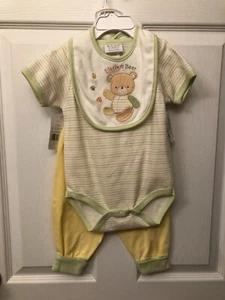 NWT Baby by bon bebe Babies 3pc. Yellow green shirt bib pants set size 6-9 mo. - Picture 1 of 9