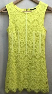 Tokito Yellow Lace Fully Lined Fitted Dress Fringe Hem Sleeve Less Back Zip 6 - Picture 1 of 11