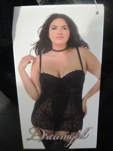 Dreamgirl Sexy Women's 1X Teddy Bodysuit Black Velvet & Lace NWT - Picture 1 of 18