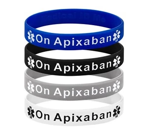 4 PACK On Apixaban Medical Alert Wristband Bracelet Blood Clot ID Silicone - Picture 1 of 7