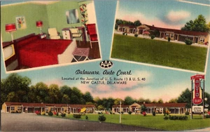 Postal Delaware Auto Court New Castle Delaware lino sin publicar - Imagen 1 de 2
