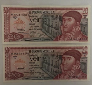 Mexico 1972 El Banco de Mexico 20 Pesos Set of 2 Banknotes - Picture 1 of 2