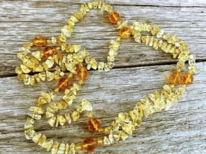 Vintage Amber Glass Beads Citrine Gem Chips Long beaded necklace - Picture 1 of 10