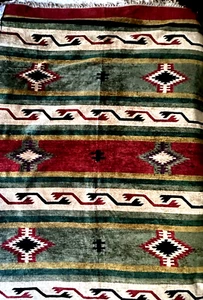 Large Chenille Aztec Multi-Color Area Rug 85" x 57" Southwestern Heavy Well Made - Picture 1 of 3