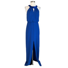 Halston Women's Formal Dress Size 2 Blue Sleeveless Thigh Slit Long Evening Gown