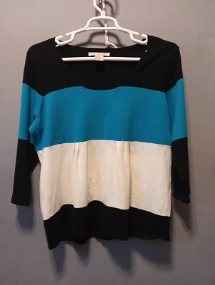 Nuevo Suéter Mujer XL Color Block Plisado Azul Blanco Negro Puntada Única  Foto 1 de 4