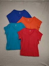 Dots V-neck Shirts Lot Of 4 Size 3X Plus Size Blue Red Turquoise Orange Stretch 