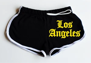 Funny Halloween Women's Black Shorts White Edges Gold Los Angeles All Sizes - Picture 1 of 2