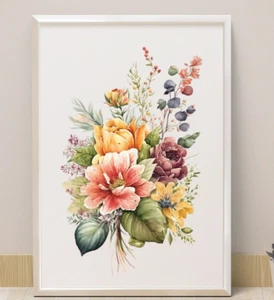 Blumenkunstdruck, Blumenstrauß Wandkunst Dekor Druck, Blumen Wohnkultur - Bild 1 von 2