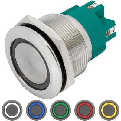 Stainless steel Pressure switch Flat Ø25mm Ring LED IP65 Screw Connection 250V 3 - Image 1 of 3