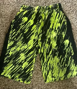 NIKE DRI-FIT Boys XL Neon Lime Green Black LONG ATHLETIC SHORTS Active Sport - Picture 1 of 9