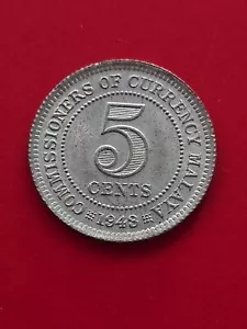 1943 Malaya 5 Cents - Appears Uncirculated - Foto 1 di 2