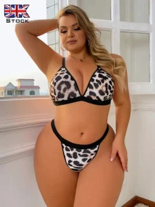 Plus Size Sexy Lingerie Set - Leopard Print Bra & Thong Lingerie 2 Piece Set - Picture 1 of 15