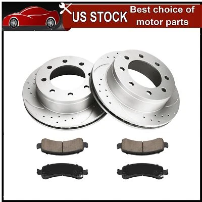 For Chevrolet Express 3500 GMC Savana 3500 Rear Drilled Disc Rotors & Brake Pads - Image 1 of 4