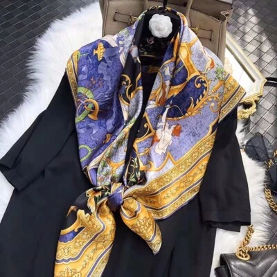 100% 真丝女式动物印花鸟围巾希腊神话大号方巾披肩 — 第 1/4 张图片