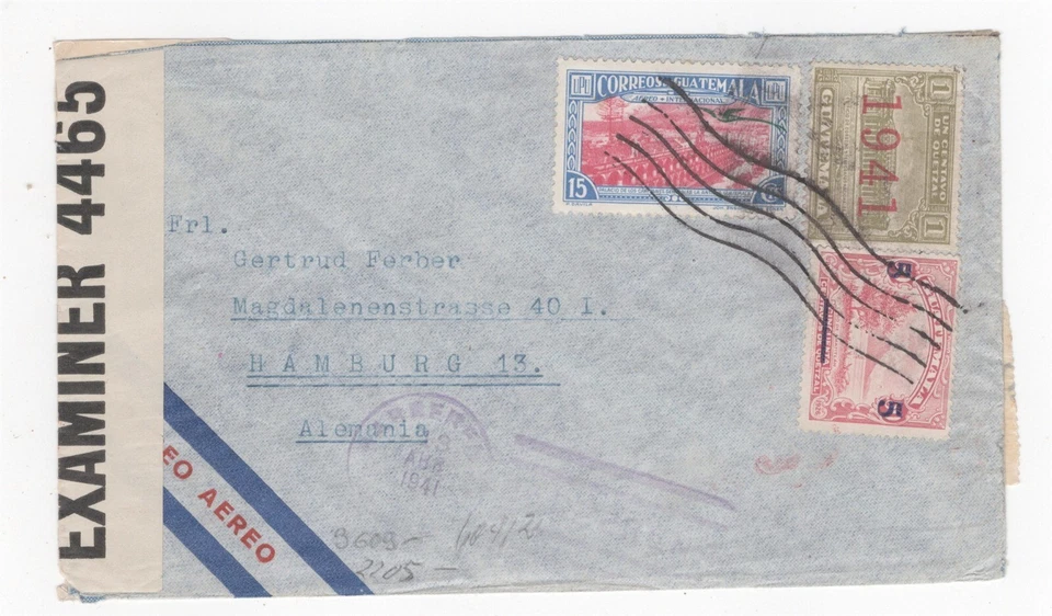 CUBIERTA DE CORREO AÉREO CENSURADO MÚLTIPLE BARBERENA GUATEMALA SEGUNDA GUERRA MUNDIAL A ALEMANIA Foto 1 de 2