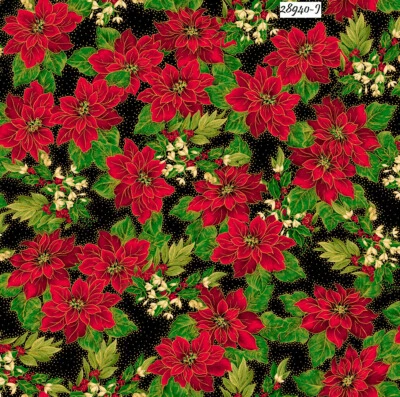 Lavish Poinsettia Christmas cotton quilt fabric QT fabrics Holiday 28940-J Black - Image 1 of 4