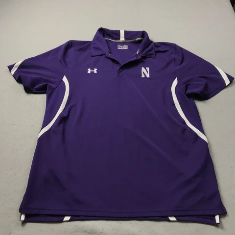 Northwestern Wildcats Polo Shirt Mens Large Purple Under Armour Logo NCAA Cover