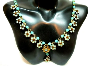Lovely Gentle Michal Negrin Necklace Light Blue Flowers Crystal. - Picture 1 of 11